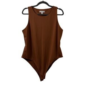 And Now This‎ Womens High Neck Sleeveless Bodysuit XL Chocolate Brown Minimalist
